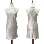 Babaton  Lato Halter Mini Slip Dress Silver Sage Green Satin Bias Cut Size Small Photo 1