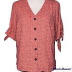 Apt. 9  women’s medium v-neck lace up short sleeves button front red dot color Photo 10