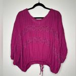Free People  Womens Scoop Neck Dolman Sleeve Cinch Waist Lace Crop Blouse Size XS Photo 1
