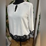 Haute Monde White Blouse with Black Lace Trim Photo 3
