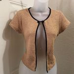 Vintage Tan black cropped cardigan bolero bow frog closure single button short sleeve dainty #coquette #cottagecore #boho #indie #grunge twee Made in USA Size M Photo 2