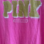 PINK - Victoria's Secret Victoria's Secret Pink Short Sleeve Gold Glitter Graphic Pink Tee Size L Photo 6