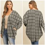 Riah Fashion Gray Open Plaid Cardigan with Pockets L Photo 1