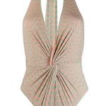 Self Portrait Pink Green Twist Front One Piece Swimsuit Womens 10 Halter NWT Photo 0