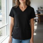 FIGS Women's Black Scrubs Shop V-Neck Medical Nurse Work Short Sleeve Small Photo 2