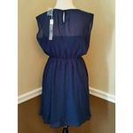 YA Los Angeles Navy Blue Chiffon Dress Scalloped Mesh Top Modcloth Large NEW Photo 3