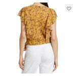 Paige  Trista Silk Ruffle Tie Waist V Neck‎ Flutter Sleeve Blouse XS Tumeric $229 Photo 1