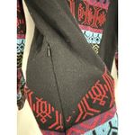 Icelandic Design Cardigan Sweater Full Zip Wool Colorful Art Women's XL Black Photo 5