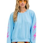Rare Aviator Nation Sky Blue 4 Bolt Relaxed Crewneck Sweatshirt Sky Neon Pink Photo 0