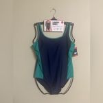 Lands' End  Lined Scoop Neck One-Piece Swimsuit Navy/Green Athletic Size XL New Photo 1