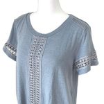 Hem & Thread Hem & Thread Womens Embroidered Top Eyelet Short Sleeve Shirt Blue Size Small Photo 1