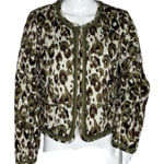 J Crew Jacket Womens Large Brown Green Cheetah Leopard Quilted Granny Grandma Photo 0