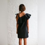 Sea NY Black Ruffle Off Shoulder Mini Dress Small Button Loose Linen Shirtdress Photo 13