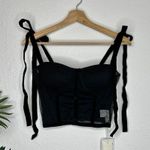 Commense Sheer Mesh Panel Velvet Bow Strap Cropped Blouse S NWT Photo 1