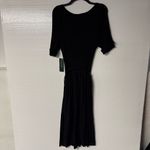 Lauren Ralph Lauren Dress Midi XL Black Ribbed Top Pleated Bottom Belt Waist Photo 5