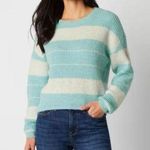 a.n.a NWT  a new approach Blue and White Scooped Neck Long Sleeve Sweater Large Photo 1