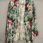 Floral Retro Vintage 90s Blazer Chic Party Jacket Coat 12 Green Striped Hibiscus Size L Photo 0