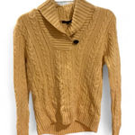 Jeanne pierre Butter Yellow Cable Knit Chunky 100% Cotton Shawl Collar Sweater Medium Photo 0