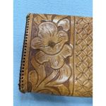 Vintage Tooled Leather Clutch Purse Floral Design Southwestern Boho Embossed Brown Photo 10