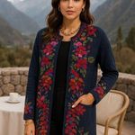 100% Alpaca Wool Floral Knit Cardigan Artisan Boho Handmade Folk Cottagecore Blue Photo 1