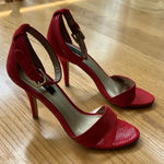 White House | Black Market RED SUEDE & REPTILE PRINT ANKLE WRAP SANDAL HEELS SZ 8 Photo 0