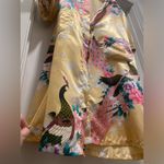 American Vintage VTG 80s 90s Cream Champagne & Pink Peacock Floral Print Kimono Robe Bathrobe - M Photo 6