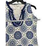 Tracy Negoshian Blue White Sleeveless dress cotton Ruffle Neckline size M Photo 3