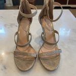 Kelly & Katie Kelly &‎ Katie Glitter Strappy Stiletto Heels Gold Sparkle Ankle Strap Sandals Photo 1