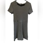 Madewell  Women's Fit & Flare Black & White Striped Short‎ Sleeve Dress Size L Photo 8