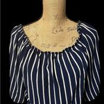 Navy and white striped jumper with statement sleeves. EUC Blue Size M Photo 1