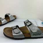 Birkenstock  Papillio Womens Slide Sandals Buckle Straps Sz 7 Metallic Silver Photo 6