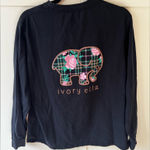Ivory Ella  Women’s Black Long Sleeve Shirt Elephant Floral Plaid Size Large‎ Photo 0
