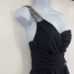 Jodi Kristopher  One Shoulder Cocktail Dress 3 Holiday Navy Rhinestone Chiffon Photo 12