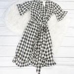 Anthropologie  Isabella Sinclair Gingham Flutter Wrap Ruffle Hem Dress Size Small Photo 0