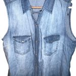 None Chambray sleeveless snap front tank with pockets women’s size medium Photo 2