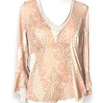 Hippie Paisley Vintage Y2k 90’s boho patchwork top stretch bell sleeve Small Orange Photo 8