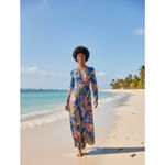 Farm Rio NWT  Macaw Flight Maxi in Blue Plunging V-neck Long Sleeve Dress L $220 Photo 1