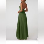 Azazie Tessie Olive Green Backless Halter Dress Photo 1