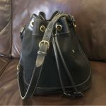 Dooney & Bourke DOONEY BOURKE Black Leather Nylon Drawstring Adjustable Bucket Shoulder Bag VTG Photo 2