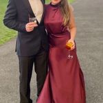 Lulus Classic Elegance Wine Satin Sleeveless Mock Neck Maxi Dress Red Size L Photo 9