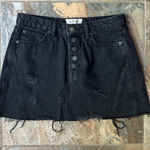 We The Free  Black Button Fly Mini Skirt Jean Skirt Size 27 Distressed Photo 0