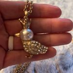 Liz Claiborne  Beautiful Bird w/ Crown Necklace 18” Pearl Head & Gem Stone Body Photo 3