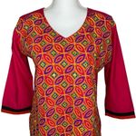 Indian Pink Cotton Multicolor Embroidered Dancers Geometric Sequins Tunic Top Size L Photo 4