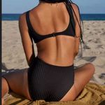 Aerie NWT  Wide Rib Cut Out Ring One Piece Swimsuit Black Large Photo 1