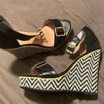 JustFab Kingston Black and White Chevron Raffia Ankle Strap Wedges Photo 0