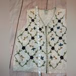 Classic Elements Vintage  Sweater Vest Medium Embroidered Zip Up Cottagecore Boho Photo 3