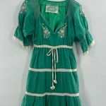 Moon Collection Green Boho Dress with Cream Embroidery Photo 0