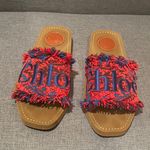 Chloé | Red and Blue Fringe Woody Tapestry Slides Size 36 Photo 2