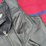 Harley Davidson  black leather Moto vest full zip up riding jacket lace up Piston Photo 3