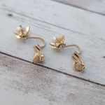 Vintage Clip On Earrings Faux Pearl with Spread Out Halo Dainty 3/8" Gold Photo 3